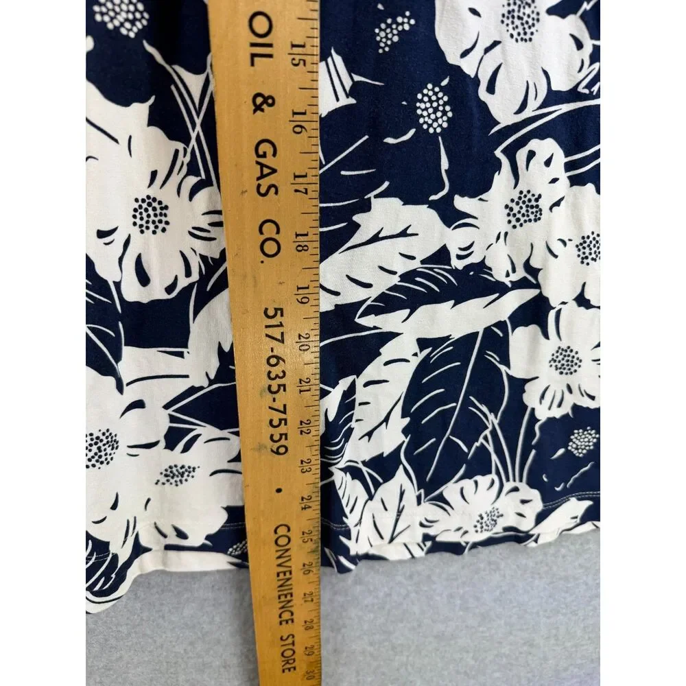 Lands' End Women's L Petite 14-16 Navy White Floral A-Line Skirt 3414